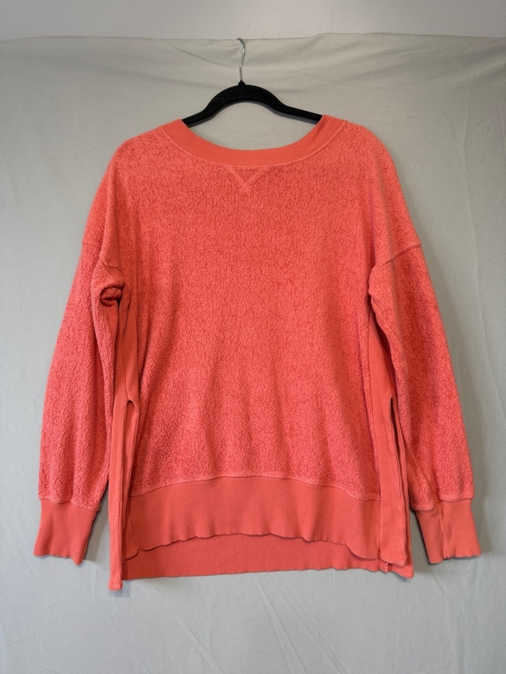 Aerie Womens Chilled Out Oversized Pullover Sweatshirt XS Coral Split Sides